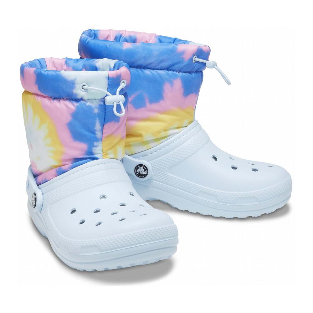White / Blue Women's Crocs Classic Lined Neo Puff Tie Dye Boots | NZ 0002WNBY